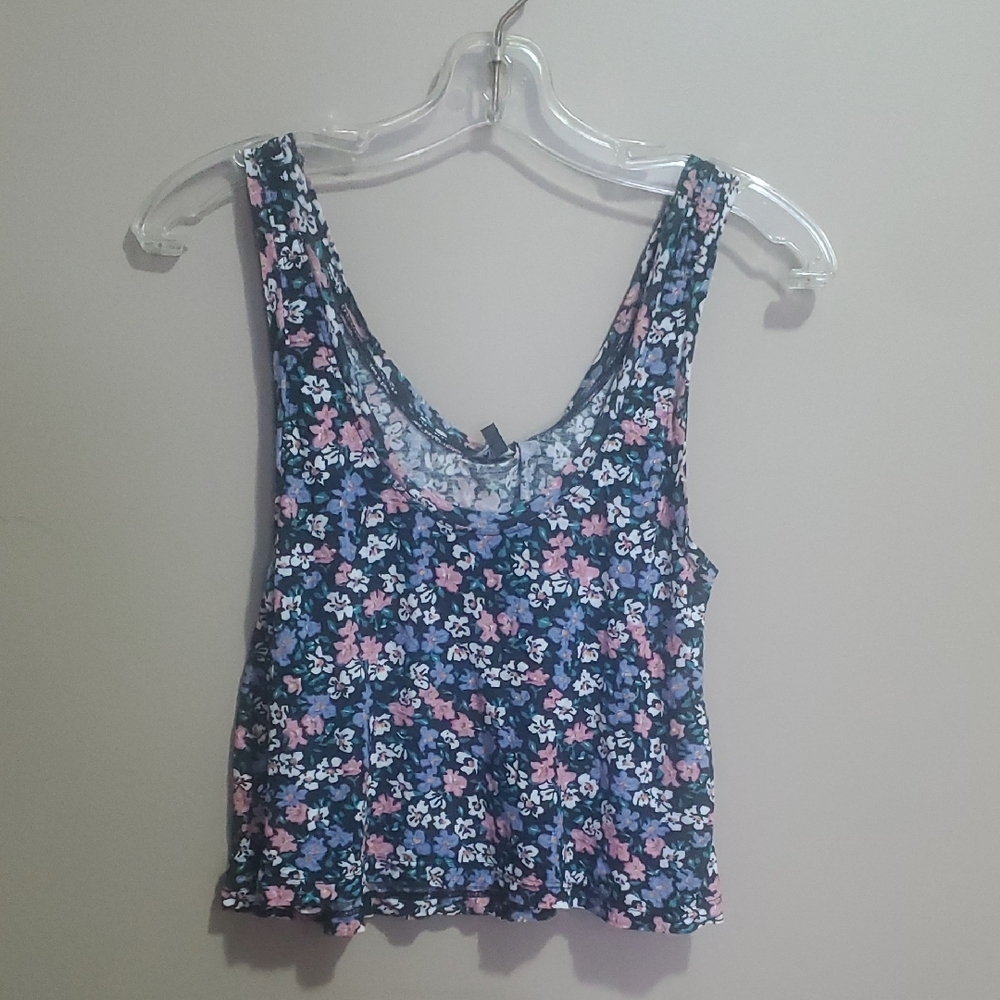 Talula Floral Tank Crop Top - Blue and Pink Size Xs